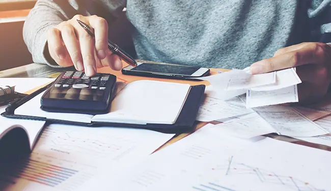 calculator and receipts